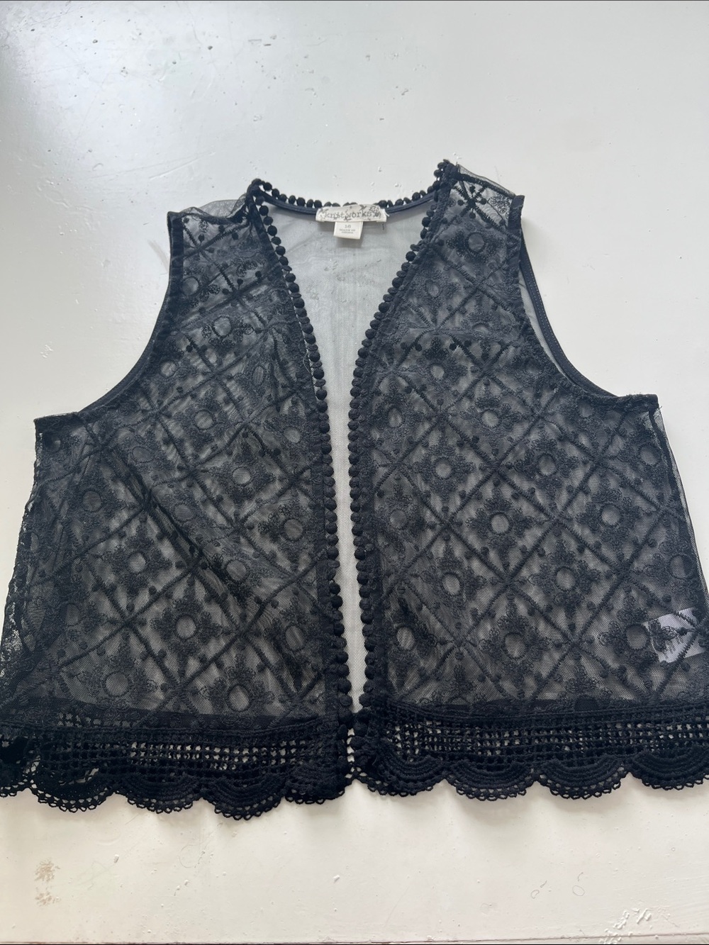 Knitworks Sz 16 Black Sheer Sleeveless Cardigan Shrug Open Front